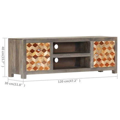 vidaXL Szafka pod TV, szara, 120x30x40 cm, lite drewno mango