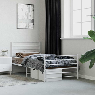 vidaXL Metalowa rama łóżka z wezgłowiem i zanóżkiem, biała, 90x190 cm model standard