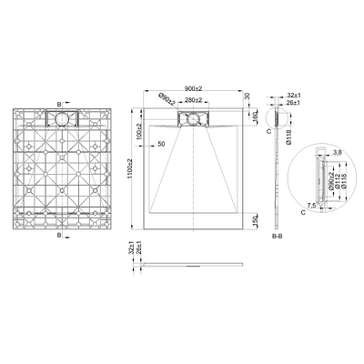 BRODZIK PRYSZNICOWY PROSTOKĄTNY ALVERO INVENA TREND, 90X110 CM CZARNY