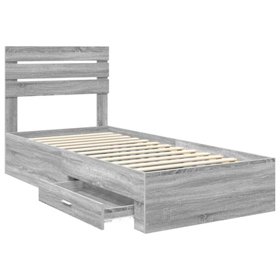 Ramka łóżka z szufladą Szary Sonoma i srebro 75 x 190 cm