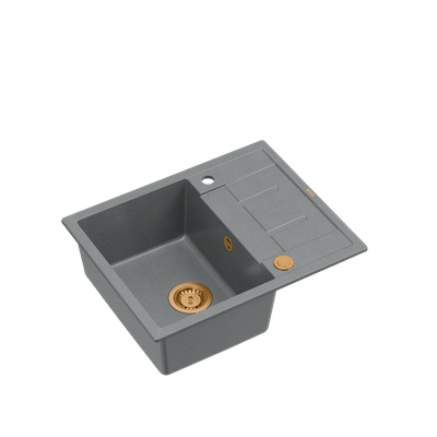 MORGAN 116 GraniteQ zlewozmywak silver stone z syfonem Push To Open kol. miedziany 1-komorowy z/o + zaczepy 4 szt