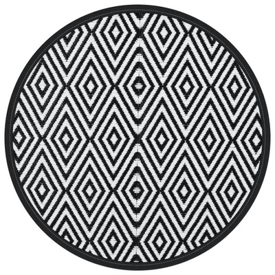 Dywan na zewnątrz, biało-czarny, ?200 cm, PP vidaXL