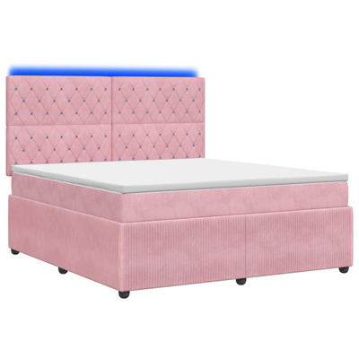 Łóżko z box spring LED z materacem różowy 160 x 200 cm Welur