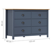 vidaXL Komoda Hill, szara, 125x40x80 cm, lite drewno sosnowe