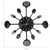 vidaXL Zegar ścienny z łyżek i widelców, czarny, 40 cm, aluminium