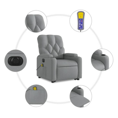 vidaXL Podnoszony fotel masujący, elektryczny, rozkładany, jasnoszary
