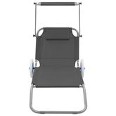 vidaXL Składany leżak z zadaszeniem i kółkami, stal, szary