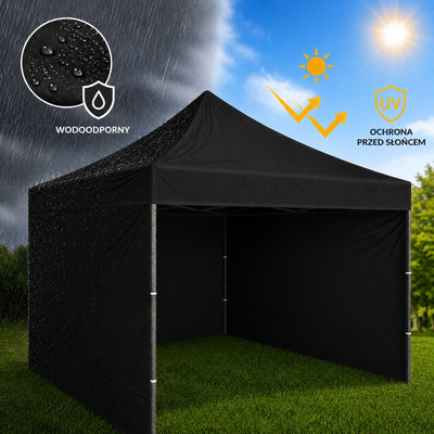 Namiot Ogrodowy Ekspresowy Pawilon Handlowy Cateringowy Czarny 3x3M