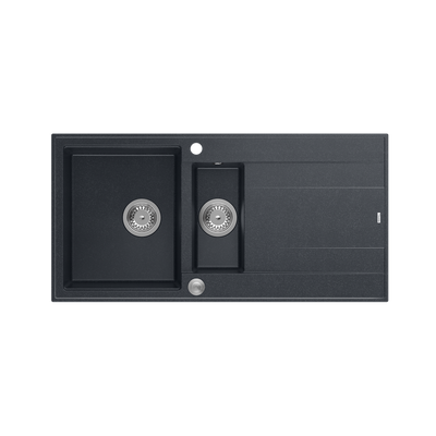 EVAN 156 GraniteQ zlewozmywak z syfonem Push To Open 1,5-komorowy z/o (1000x500x210; kom. 420x480) black diamond / elementy stalowe