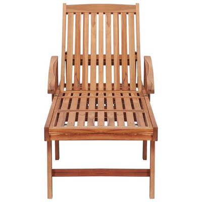 vidaXL Leżak z niebieską poduszką, lite drewno tekowe