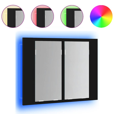 Szafka łazienkowa z lustrem i LED, czarna, 60x12x45 cm, akryl