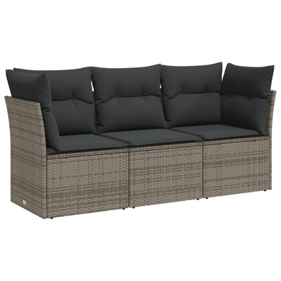 3-częściowa sofa do ogrodu, z poduszkami, szara, polirattanowa