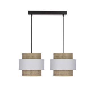 Rattan lampa wisząca 2x40W E27 abażur biały+kremowy