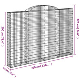 Kosze gabionowe, 4 szt, 300x30x200/220 cm, galwanizowane żelazo