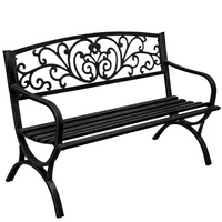 Ławka Ogrodowa Taras Ogród Parkowa Metalowa Oparcie Zdobiona Czarna 127 cm