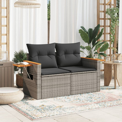 Sofa ogrodowa z poduszkami, 2-osobowa, szara, polirattan