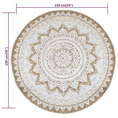 vidaXL Dywan pleciony z juty z nadrukiem, 150 cm, okrągły