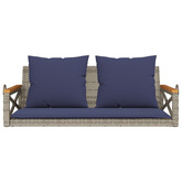 Ławka bujana z poduszkami, szara, 109x62x40 cm, polirattan