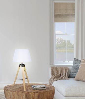 Lampka nocna Lugano beżowa drewniana z abażurem E27 60W