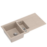 Zlewozmywak granitowy EVAN 156  – półtorakomorowy, wpuszczany, pearl beige/elementy stalowe, Quadron