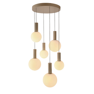 Lampa wisząca Testa beżowa białe klosze kule 6x10W G9 regulowana