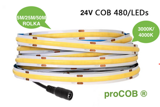 Taśma LED proCOB® 24V 11W  ciepła  480 LED CRI>90-50m