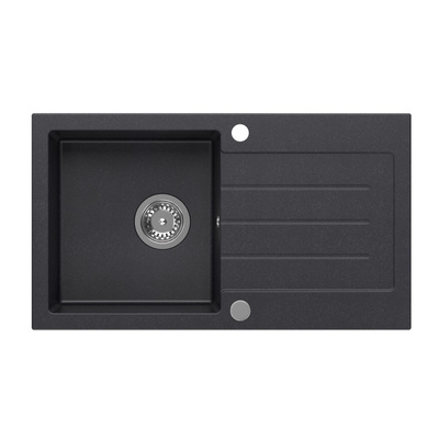 Zlewozmywak granitowy JOHNNY 111 – jednokomorowy, wpuszczany, black dotted/elementy stalowe, Quadron
