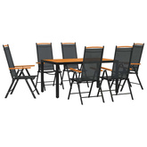 7-częściowy zestaw mebli ogrodowych, czarno-brązowy, aluminium