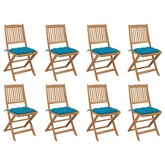 vidaXL Składane krzesła ogrodowe z poduszkami, 8 szt., drewno akacjowe
