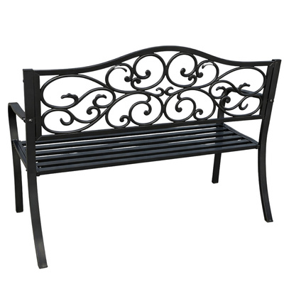 Ławka Ogrodowa Taras Ogród Park Metalowa Oparcie Zdobiona Czarna 127 cm