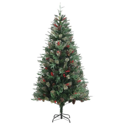 vidaXL Choinka z szyszkami, zielona, 225 cm, PVC i PE