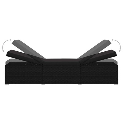 vidaXL Leżak ogrodowy z poduszką, polirattan, czarny