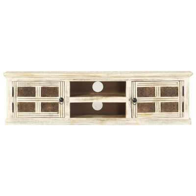 vidaXL Szafka pod TV, biała, 130 x 30 x 36 cm, lite drewno mango