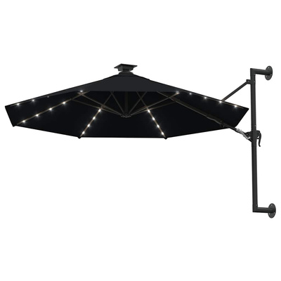 Parasol ogrodowy z LED, ścienny, 300 cm, czarny