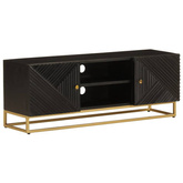 vidaXL Szafka pod TV, czarna, 110x30x40 cm, lite drewno mango i żelazo