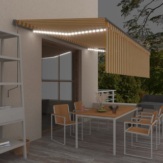 Ręcznie zwijana markiza z zasłoną i LED, 5x3 m, żółto-biała