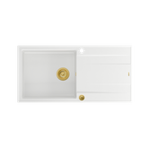 EVAN 146 XL GraniteQ zlewozmywak z syfonem Push 2 Open 1-komorowy z/o (1000x500x210; kom. 420x480) snow white / elementy złote