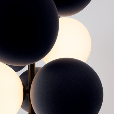 Lampa wisząca Szklana 4 kule świetlne i 6 kul dzwiekochłonnych Szarych 4xG9 60 cm Abruzzo Vino