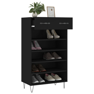 Szafka na buty, czarna, 60x35x105 cm, materiał drewnopochodny