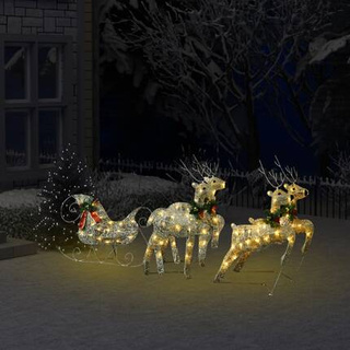 vidaXL Świąteczna dekoracja, renifery z saniami, 100 diod LED, złota
