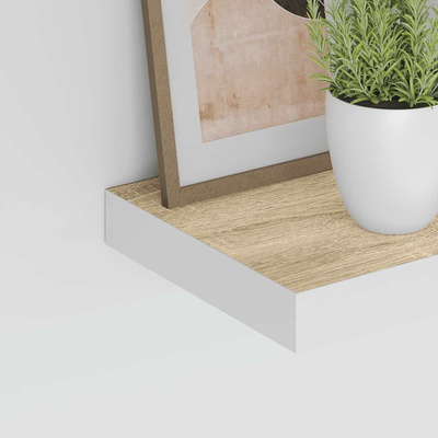 vidaXL Półki ścienne, 2 szt., dębowo-białe, 60x23,5x3,8 cm, MDF