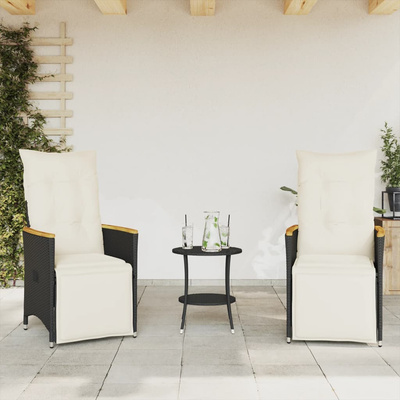 3-cz. zestaw mebli bistro z poduszkami, czarny, polirattan