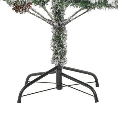 vidaXL Choinka flokowana śniegiem z lampkami i szyszkami 225 cm PVC/PE