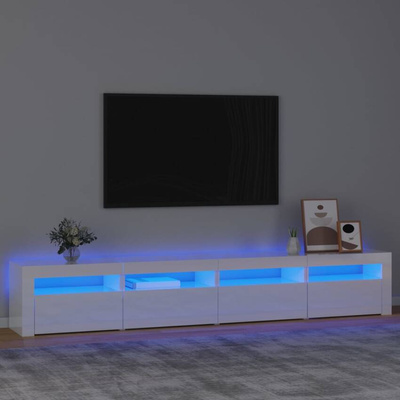 vidaXL Szafka pod TV z oświetleniem LED, biała z połyskiem,240x35x40cm
