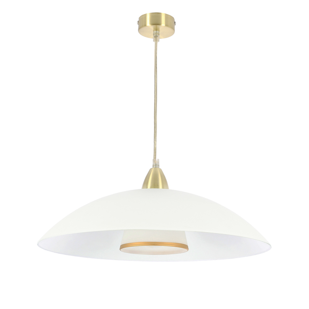 DUETTO lampa wisząca satynowy złoty 1x40W E27 klosz biały+biały z paskiem złotym