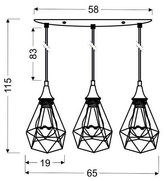 Lampa sufitowa wisząca czarna druciana 3x60W Ggraf Candellux 33-62901
