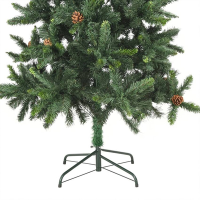 vidaXL Sztuczna choinka z lampkami i szyszkami, zielona, 210 cm