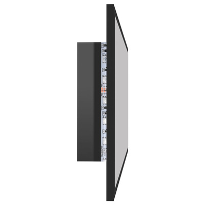 vidaXL Lustro łazienkowe LED, wysoki połysk, czarne, 90x8,5x37, akryl