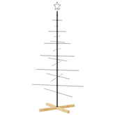 vidaXL Metalowa choinka z drewnianą podstawą, czarna, 150 cm