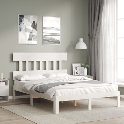 vidaXL Rama łóżka z wezgłowiem, biała, 140x200 cm, lite drewno